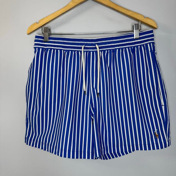 Polo Ralph Lauren Stretch Slim Fit Swim Trunk Iris Blue Stripe Preppy Coastal XL - Picture 2 of 14